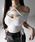 me+em select�i�~�[���Z���N�g�j�́u�y �QWAY �z�����N���X�X�g���b�v���{���J�b�g�A�E�g�I�t�V�����g�b�v�X �^ short sleeve cross strap ribbon cutout offshoulder tops�iT�V���c/�J�b�g�\�[�j�v�b�z���C�g