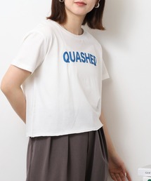 ショート丈裾フリンジオーバサイズシルエットロゴプリントTシャツ