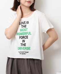 ショート丈裾フリンジオーバサイズシルエットロゴプリントTシャツ