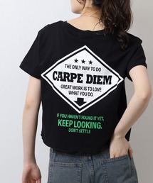 ショート丈裾フリンジオーバサイズシルエットロゴプリントTシャツ