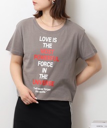 ショート丈裾フリンジオーバサイズシルエットロゴプリントTシャツ