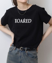 ショート丈裾フリンジオーバサイズシルエットロゴプリントTシャツ