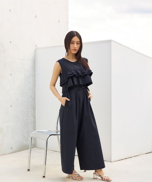 cohina STRATAラッフルデザインストレッチオールインワン-short ラッフルデザインストレッチオールインワン 【低身長・小柄女性