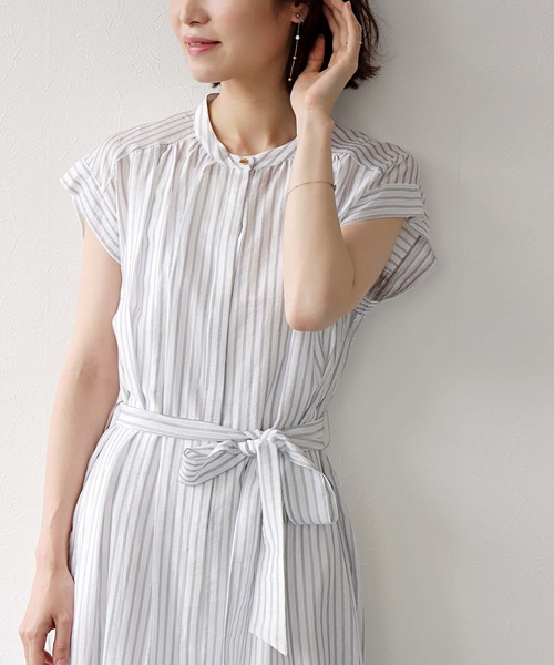 Jines(ジネス)の「シアードビーストライプシャツワンピース(ワンピース・レディース・ホワイト/ベージュ・38)」の7枚目の写真