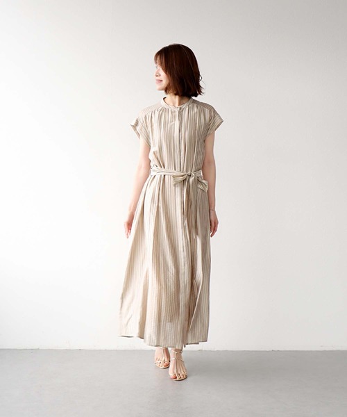 Jines(ジネス)の「シアードビーストライプシャツワンピース(ワンピース・レディース・ホワイト/ベージュ・38)」の9枚目の写真