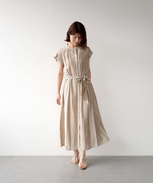 Jines(ジネス)の「シアードビーストライプシャツワンピース(ワンピース・レディース・ホワイト/ベージュ・38)」の10枚目の写真