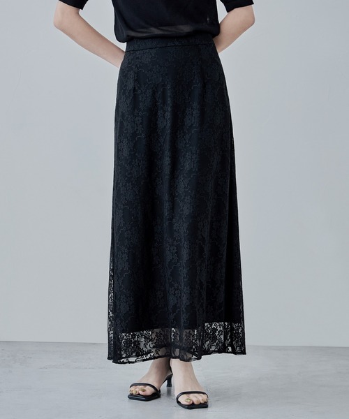 etoll.（エトル）の「フラワーレースナロースカート（スカート・レディース・ブラック/ホワイト・M）」の3枚目の写真