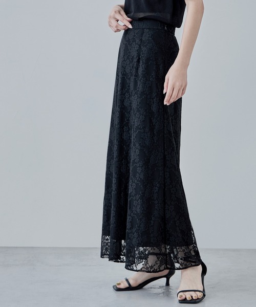 etoll.（エトル）の「フラワーレースナロースカート（スカート・レディース・ブラック/ホワイト・M）」の4枚目の写真