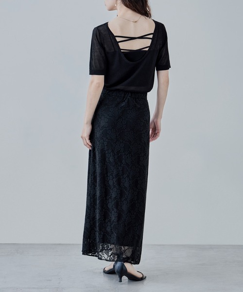 etoll.（エトル）の「フラワーレースナロースカート（スカート・レディース・ブラック/ホワイト・M）」の5枚目の写真