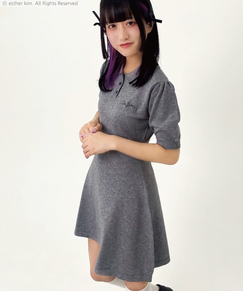SPINNS（スピンズ）の「【入荷禁止】『エスターバニー』半袖ニットポロワンピ（ワンピース・レディース・アイボリー/グレー・ONESIZE）」の7枚目の写真