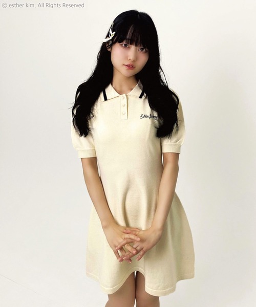 SPINNS（スピンズ）の「【入荷禁止】『エスターバニー』半袖ニットポロワンピ（ワンピース・レディース・アイボリー/グレー・ONESIZE）」の6枚目の写真