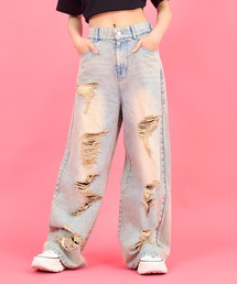 ANAP GiRL（アナップガール）の「ハイクラッシュ デニム ワイド パンツ【キッズお揃い】（デニムパンツ）」