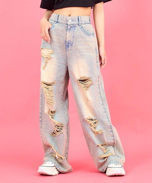 ANAP GｉRL（アナップガール）の「ハイクラッシュ デニム ワイド パンツ【キッズお揃い】（デニムパンツ・キッズ・ブラック/ブルー・XS/M/S）」の8枚目の写真