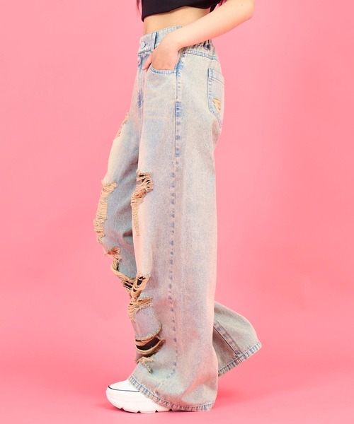 ANAP GｉRL（アナップガール）の「ハイクラッシュ デニム ワイド パンツ【キッズお揃い】（デニムパンツ・キッズ・ブラック/ブルー・XS/M/S）」の9枚目の写真