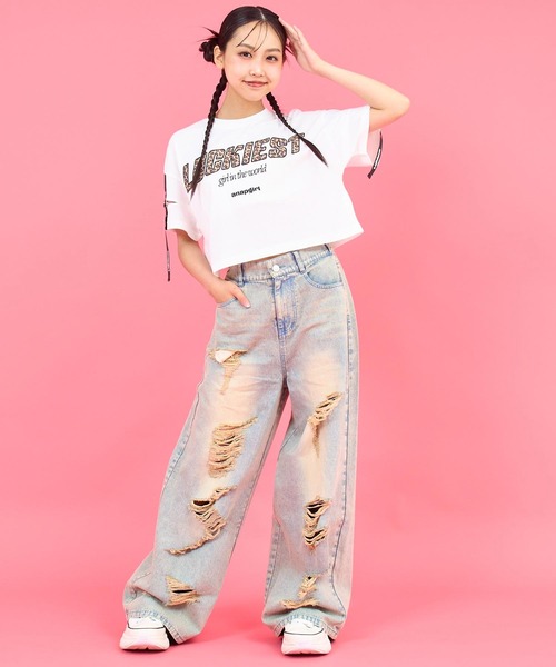 ANAP GｉRL（アナップガール）の「ハイクラッシュ デニム ワイド パンツ【キッズお揃い】（デニムパンツ・キッズ・ブラック/ブルー・XS/M/S）」の13枚目の写真