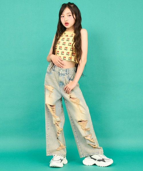 ANAP GｉRL（アナップガール）の「ハイクラッシュ デニム ワイド パンツ【キッズお揃い】（デニムパンツ・キッズ・ブラック/ブルー・XS/M/S）」の16枚目の写真