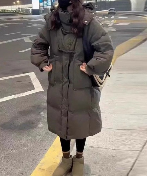 トグルボタン付き フード ダッフル風ロングエコダウンコート culw831