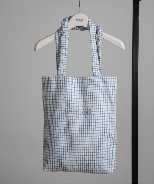 lawgy（ラウジー）の「handle gather check tote bag / ハンドルギャザーチェックトートバッグ（トートバッグ・レディース・ホワイト/ブルー/イエロー・FREE）」の3枚目の写真