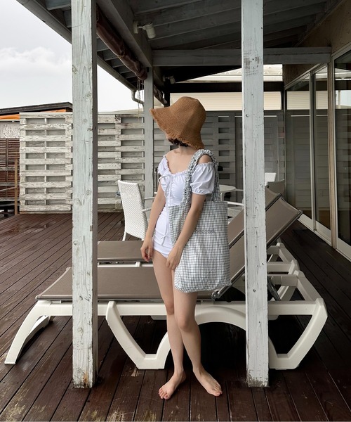 lawgy（ラウジー）の「handle gather check tote bag / ハンドルギャザーチェックトートバッグ（トートバッグ・レディース・ホワイト/ブルー/イエロー・FREE）」の5枚目の写真