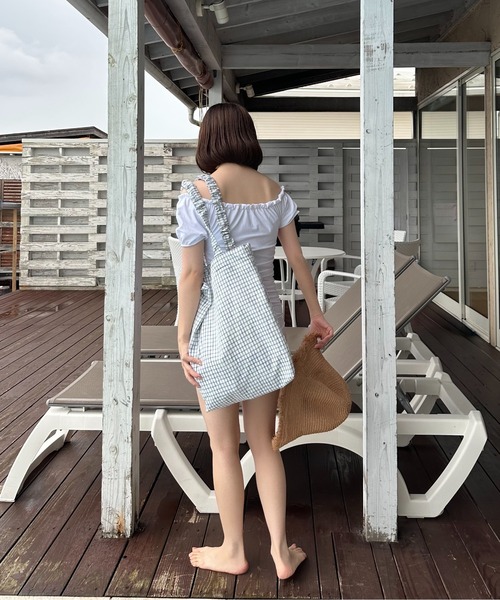 lawgy（ラウジー）の「handle gather check tote bag / ハンドルギャザーチェックトートバッグ（トートバッグ・レディース・ホワイト/ブルー/イエロー・FREE）」の6枚目の写真