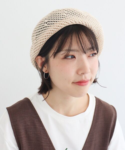 Green　Parks（グリーンパークス）の「・メッシュベレー（ハンチング/ベレー帽・レディース・アイボリー/ブラック/ベージュ・FREE）」の2枚目の写真