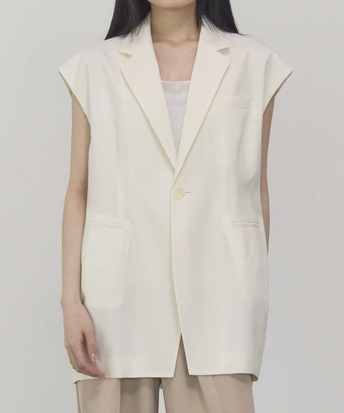 THE PERMANENT EYE(ザパーマネントアイ)の「【THE TOKYO/ザトウキョウ】Sleeveless Jacket/スリーブレスジャケット/ジレベスト(ベスト・レディース・ホワイト/ダークネイビー・FREE)」の2枚目の写真