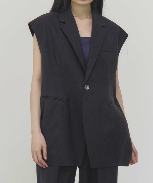 THE PERMANENT EYE(ザパーマネントアイ)の「【THE TOKYO/ザトウキョウ】Sleeveless Jacket/スリーブレスジャケット/ジレベスト(ベスト・レディース・ホワイト/ダークネイビー・FREE)」の1枚目の写真