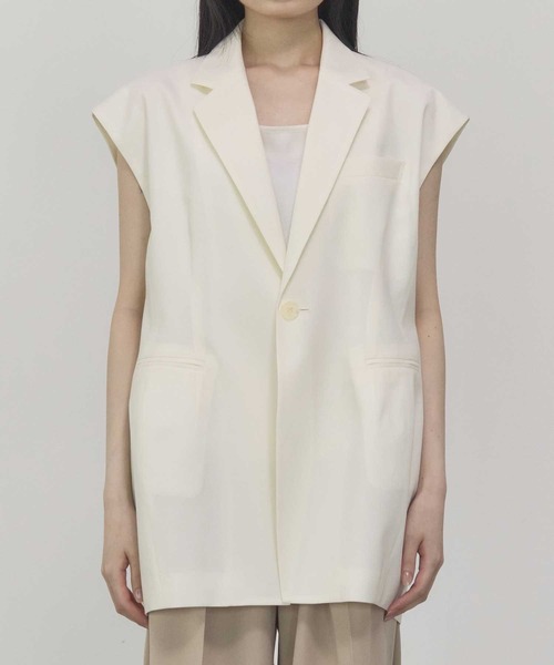 THE PERMANENT EYE(ザパーマネントアイ)の「【THE TOKYO/ザトウキョウ】Sleeveless Jacket/スリーブレスジャケット/ジレベスト(ベスト・レディース・ホワイト/ダークネイビー・FREE)」の4枚目の写真