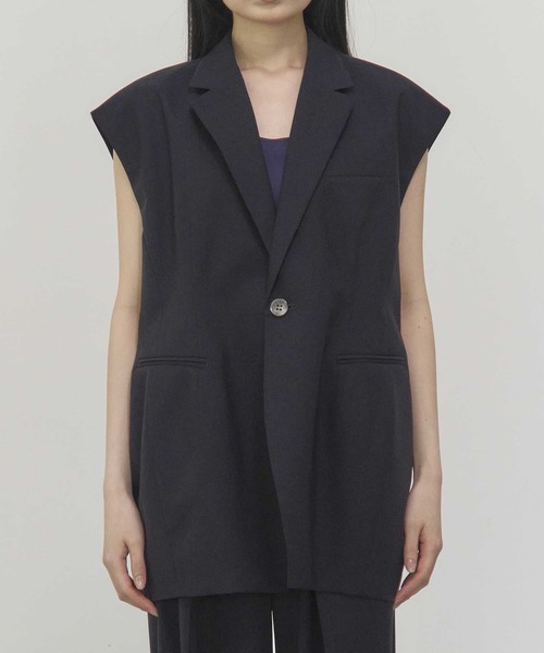 THE PERMANENT EYE(ザパーマネントアイ)の「【THE TOKYO/ザトウキョウ】Sleeveless Jacket/スリーブレスジャケット/ジレベスト(ベスト・レディース・ホワイト/ダークネイビー・FREE)」の14枚目の写真