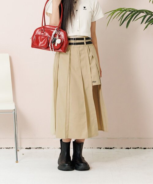 algy(アルジー)の「ミディ丈ダブルベルトスカパン(スカート・キッズ・ベージュ/グレー・XX-SMALL/SMALL/MEDIUM/X-SMALL)」の2枚目の写真