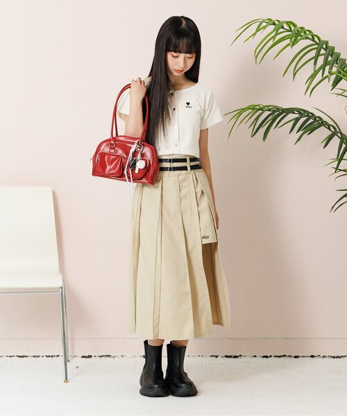 algy(アルジー)の「ミディ丈ダブルベルトスカパン(スカート・キッズ・ベージュ/グレー・XX-SMALL/SMALL/MEDIUM/X-SMALL)」の3枚目の写真