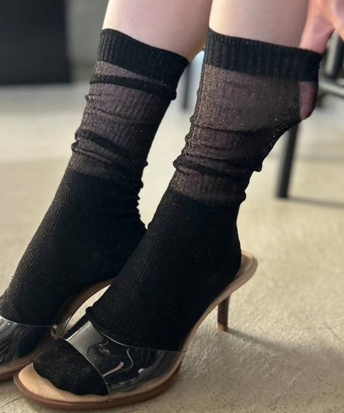 Kotoe（コトエ）の「【7色展開】シアーラメリブロングソックス（ソックス/靴下・レディース・ライトグリーン/ピンク/ホワイト/モカ/ブラック/ライトブルー/ブラック系その他・FREE）」の3枚目の写真