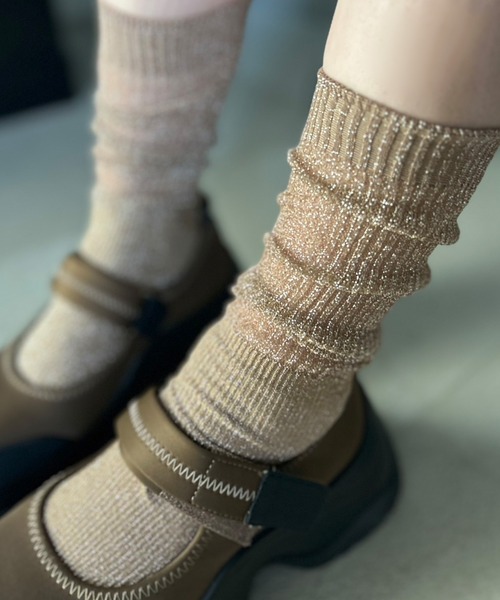 Kotoe（コトエ）の「【7色展開】シアーラメリブロングソックス（ソックス/靴下・レディース・ライトグリーン/ピンク/ホワイト/モカ/ブラック/ライトブルー/ブラック系その他・FREE）」の4枚目の写真