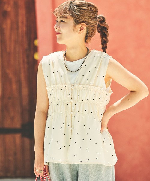 studio CLIP(スタディオクリップ)の「【イージーケア・接触冷感・UV】Wフロントシャーリングベストブラウス(シャツ/ブラウス・レディース・ブラウン/ブラック/オフホワイト・FREE)」の1枚目の写真