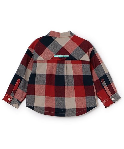 kladskap（クレードスコープ）の「【人気商品再入荷】【直営店で取り扱い無し】電車刺しゅうチェック長袖シャツ（シャツ/ブラウス・キッズ・レッド/ブラウン・90cm/100cm/110cm/120cm/130cm）」の3枚目の写真