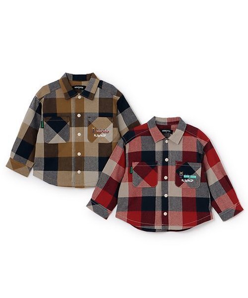 kladskap（クレードスコープ）の「【人気商品再入荷】【直営店で取り扱い無し】電車刺しゅうチェック長袖シャツ（シャツ/ブラウス・キッズ・レッド/ブラウン・90cm/100cm/110cm/120cm/130cm）」の10枚目の写真