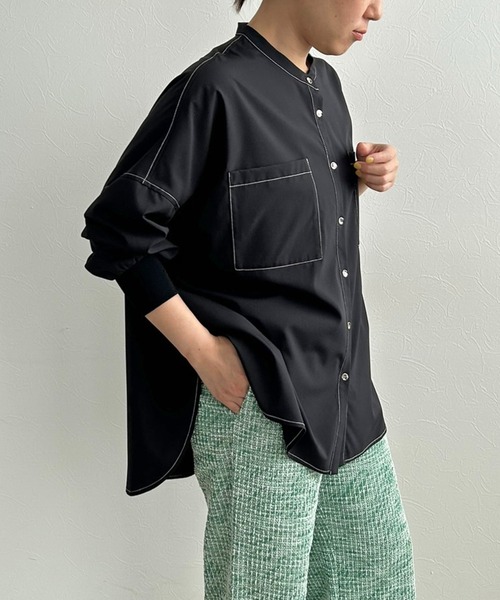 LHELBIE（レルビエ）の「ポンチョオーバーシャツ（シャツ/ブラウス・レディース・ブルー/オフホワイト/ブラック・M）」の3枚目の写真