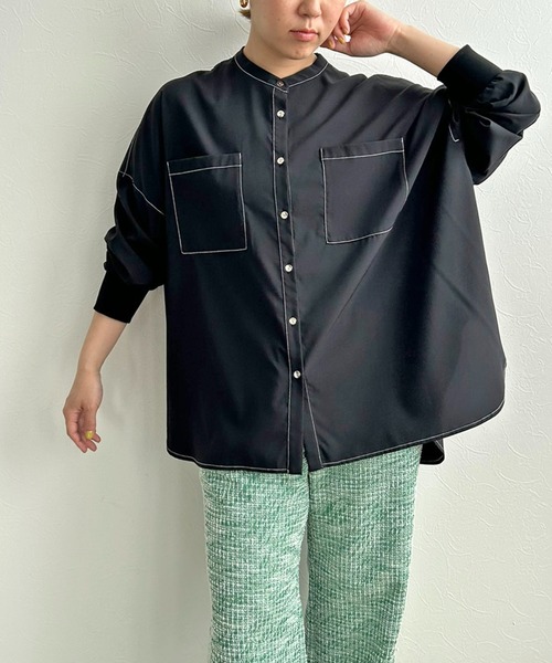 LHELBIE（レルビエ）の「ポンチョオーバーシャツ（シャツ/ブラウス・レディース・ブルー/オフホワイト/ブラック・M）」の9枚目の写真