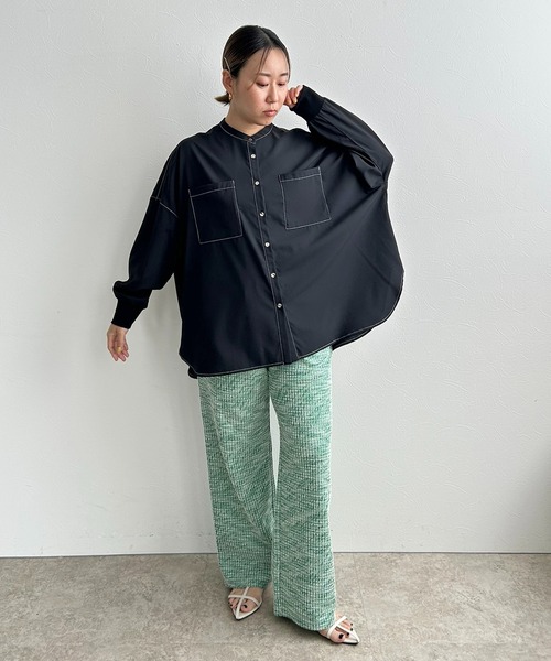 LHELBIE（レルビエ）の「ポンチョオーバーシャツ（シャツ/ブラウス・レディース・ブルー/オフホワイト/ブラック・M）」の4枚目の写真