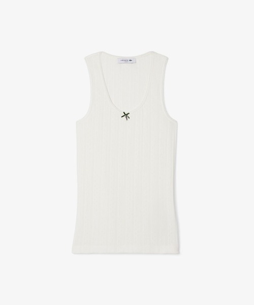 LACOSTE（ラコステ）の「レース調 ポワンテルニット リボンタンクトップ（タンクトップ・レディース・ホワイト/ネイビー/ライトグリーン・34/36/38/40）」の6枚目の写真