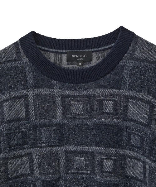 MEN'S BIGI(メンズビギ)の「リンクスジャカード クルーネックニット(ニット/セーター・メンズ・ブラック/ネイビー/ホワイト・01/03/02)」の4枚目の写真