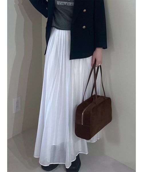 Mila Owen（ミラオーウェン）の「【WEB限定00サイズ】ウエストゴムタックプレスフレアスカート（スカート・レディース・チェック/ホワイト/ボルドー・0/1/00）」の2枚目の写真