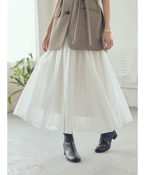 Mila Owen（ミラオーウェン）の「【WEB限定00サイズ】ウエストゴムタックプレスフレアスカート（スカート・レディース・チェック/ホワイト/ボルドー・0/1/00）」の18枚目の写真