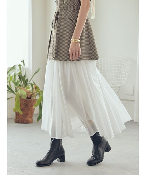 Mila Owen（ミラオーウェン）の「【WEB限定00サイズ】ウエストゴムタックプレスフレアスカート（スカート・レディース・チェック/ホワイト/ボルドー・0/1/00）」の19枚目の写真