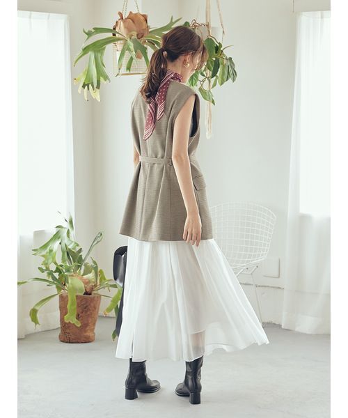 Mila Owen（ミラオーウェン）の「【WEB限定00サイズ】ウエストゴムタックプレスフレアスカート（スカート・レディース・チェック/ホワイト/ボルドー・0/1/00）」の21枚目の写真