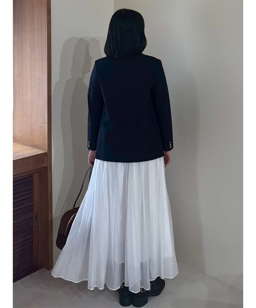 Mila Owen（ミラオーウェン）の「【WEB限定00サイズ】ウエストゴムタックプレスフレアスカート（スカート・レディース・チェック/ホワイト/ボルドー・0/1/00）」の4枚目の写真