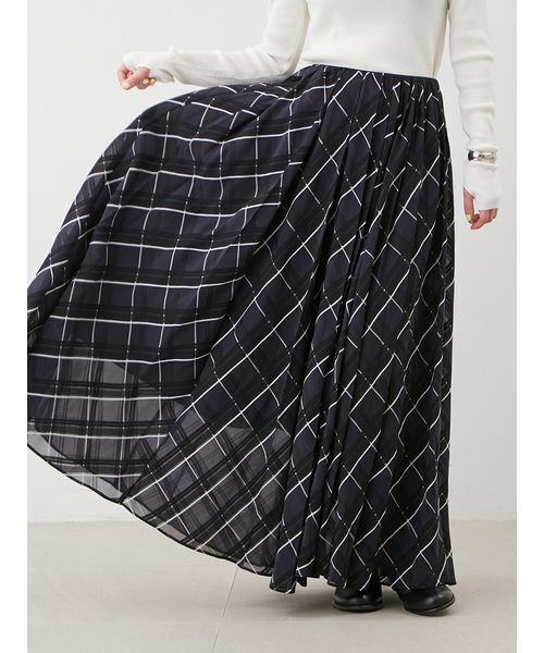 Mila Owen（ミラオーウェン）の「【WEB限定00サイズ】ウエストゴムタックプレスフレアスカート（スカート・レディース・チェック/ホワイト/ボルドー・0/1/00）」の5枚目の写真