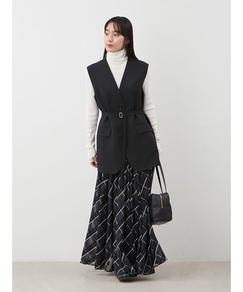 Mila Owen（ミラオーウェン）の「【WEB限定00サイズ】ウエストゴムタックプレスフレアスカート（スカート・レディース・チェック/ホワイト/ボルドー・0/1/00）」の11枚目の写真