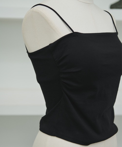 AIC.（エーアイシー）の「【再入荷】パッド付きサイドギャザーブラトップ（キャミソール・レディース・オフホワイト/ブラック・FREE）」の3枚目の写真