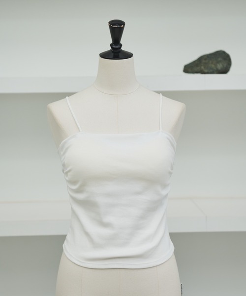 AIC.（エーアイシー）の「【再入荷】パッド付きサイドギャザーブラトップ（キャミソール・レディース・オフホワイト/ブラック・FREE）」の5枚目の写真